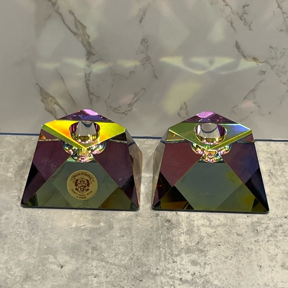 House of Goebel vintage W Germany lead crystal iridescent candle holders - Picture 4 of 16